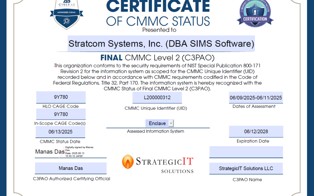 SIMS Software Earns CMMC Level 2 Certification